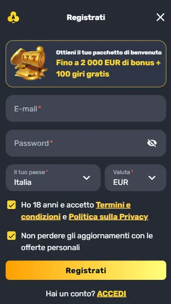 Registrati per RocketPlay Casino sign in