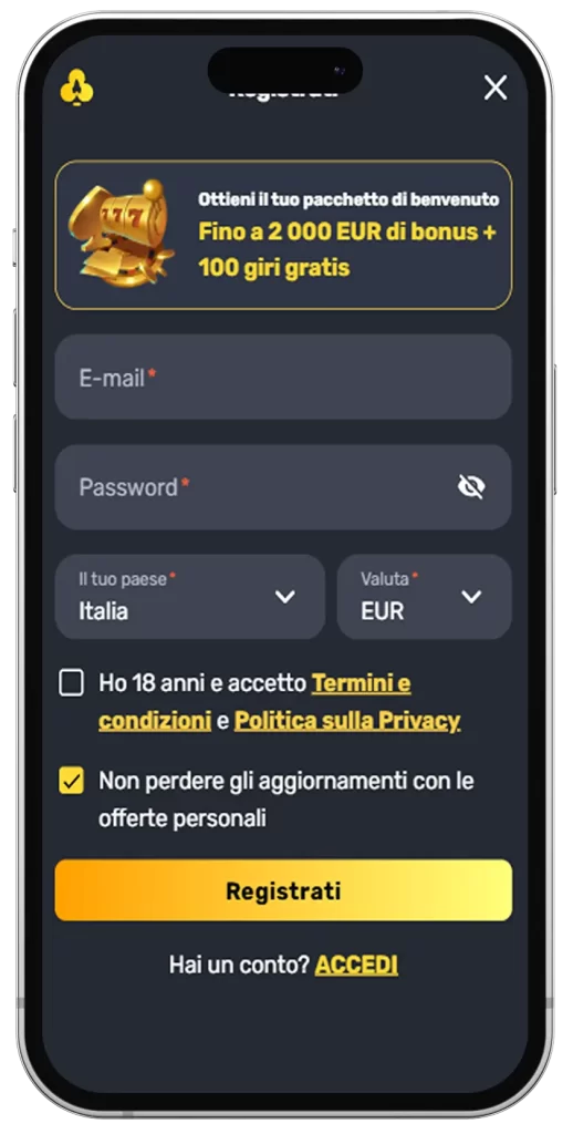Iscriviti tramite applicazione