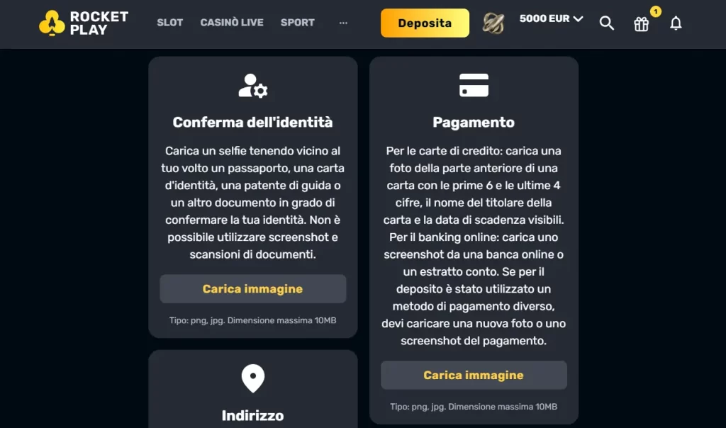 Verifica dopo RocketPlay login