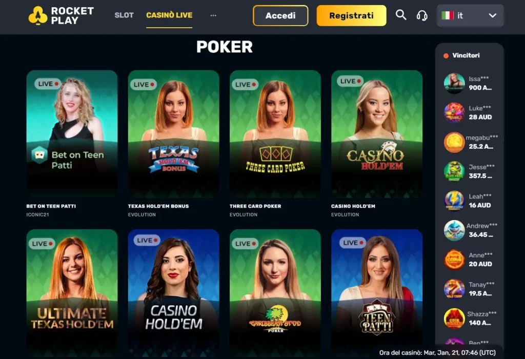 Poker RocketPlay live giochi