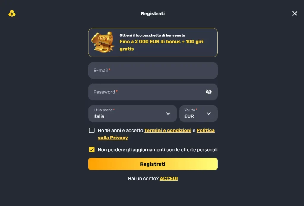 Creazione di un account